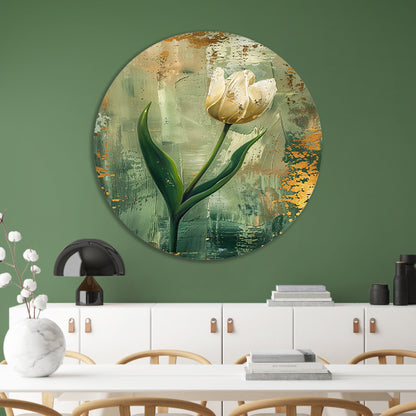 Witte tulp in abstracte expressieve olieverf aluminium muurcirkel