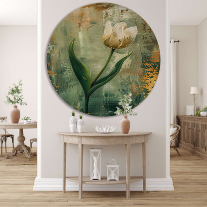 Witte tulp in abstracte expressieve olieverf aluminium muurcirkel