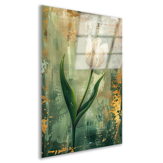 Witte tulp in abstracte expressieve olieverf acrylglas