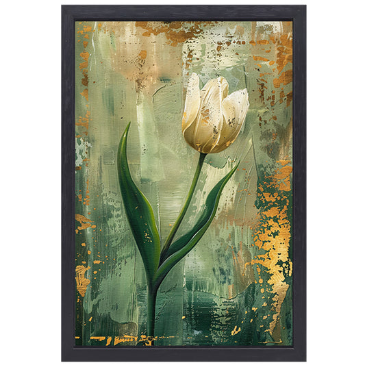 Witte tulp in abstracte expressieve olieverf canvas met baklijst