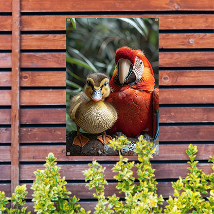 Eendenkuiken en Ara: Een Onverwachte Vriendschap tuinposter