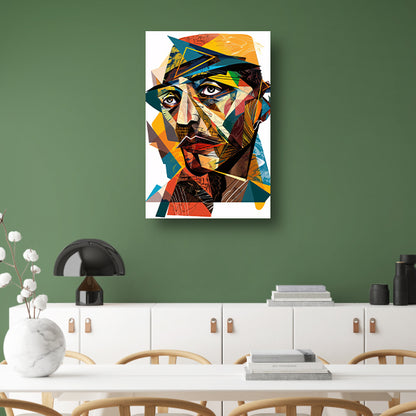 Abstract Kubistisch Portret in Levendige Kleuren canvas met baklijst