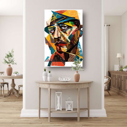 Abstract Kubistisch Portret in Levendige Kleuren canvas met baklijst