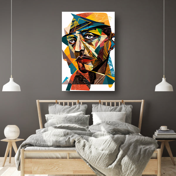 Abstract Kubistisch Portret in Levendige Kleuren canvas met baklijst
