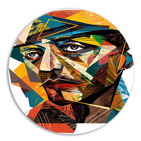 Abstract Kubistisch Portret in Levendige Kleuren aluminium muurcirkel