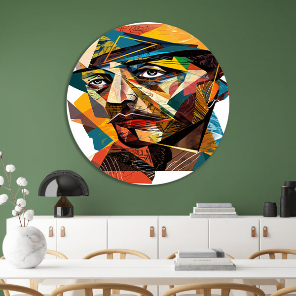 Abstract Kubistisch Portret in Levendige Kleuren aluminium muurcirkel