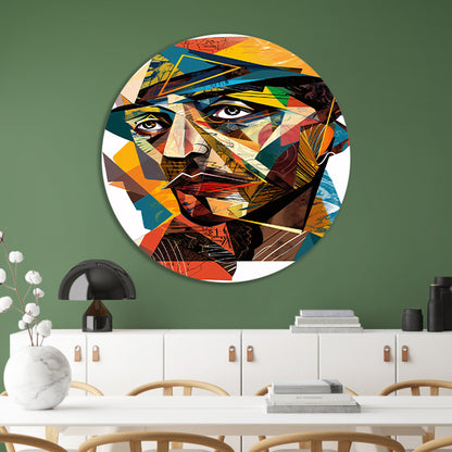 Abstract Kubistisch Portret in Levendige Kleuren aluminium muurcirkel