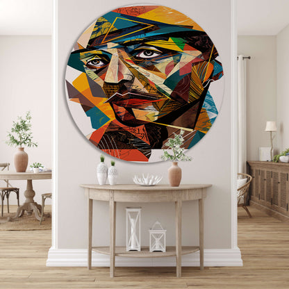 Abstract Kubistisch Portret in Levendige Kleuren aluminium muurcirkel