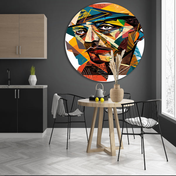 Abstract Kubistisch Portret in Levendige Kleuren aluminium muurcirkel