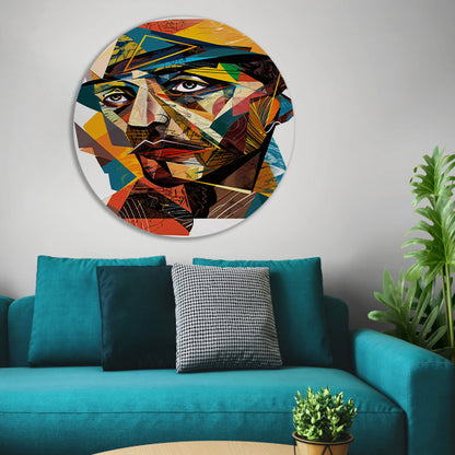 Abstract Kubistisch Portret in Levendige Kleuren aluminium muurcirkel