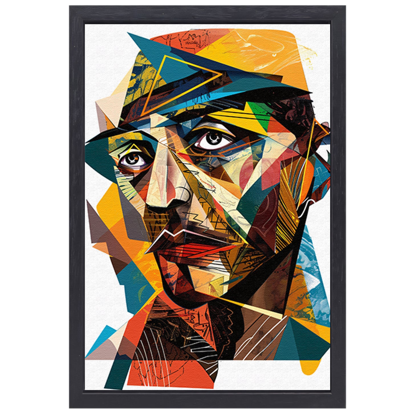 Abstract Kubistisch Portret in Levendige Kleuren canvas met baklijst