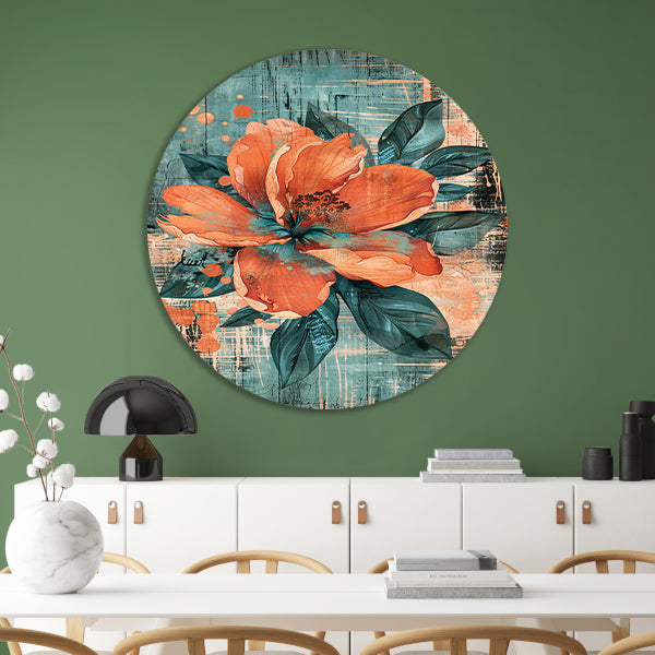 Surrealistische bloem in levendige kleuren forex muurcirkel