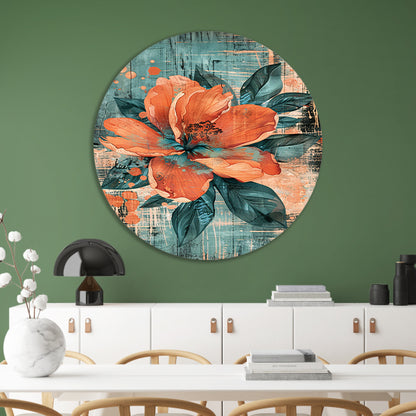 Surrealistische bloem in levendige kleuren aluminium muurcirkel