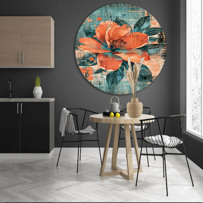 Surrealistische bloem in levendige kleuren aluminium muurcirkel