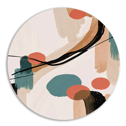 Abstract Japandi stijl schilderij met kleuren aluminium muurcirkel