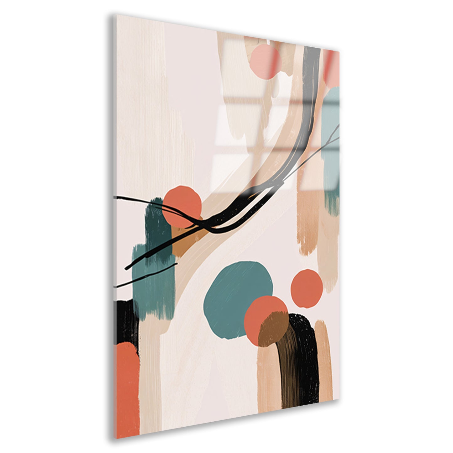 Abstract Japandi stijl schilderij met kleuren acrylglas