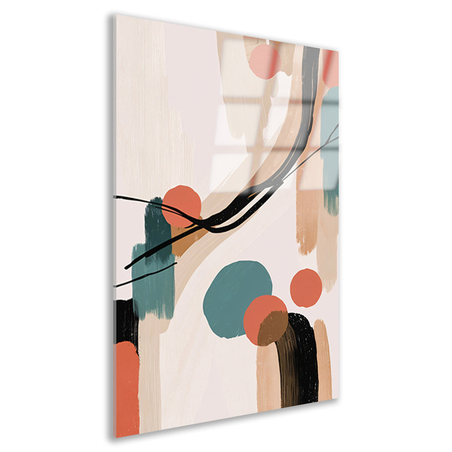 Abstract Japandi stijl schilderij met kleuren acrylglas