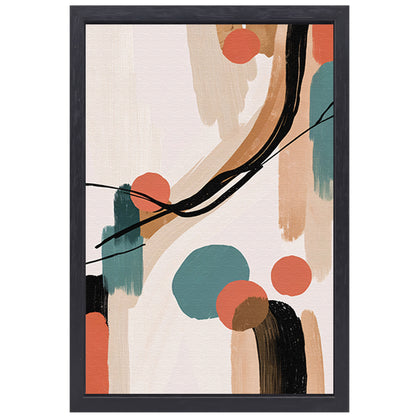 Abstract Japandi stijl schilderij met kleuren canvas met baklijst