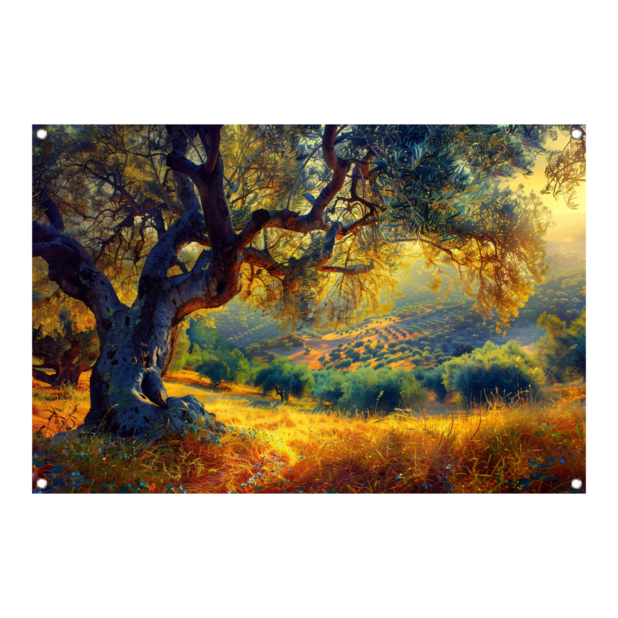 Impressionistische boom in een veld tuinposter