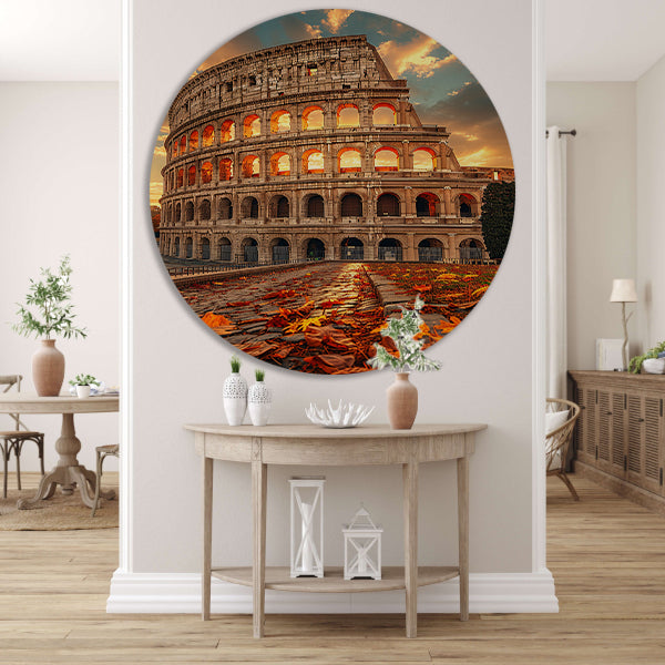 Colosseum in Herfstlicht aluminium muurcirkel