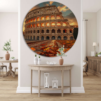 Colosseum in Herfstlicht aluminium muurcirkel