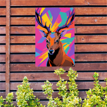 Kleurrijk hert in popart-stijl met abstracte achtergrond tuinposter