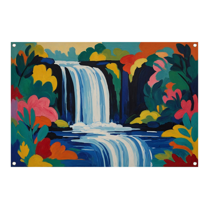 Levendige Expressionistische Waterval met Bloemen tuinposter