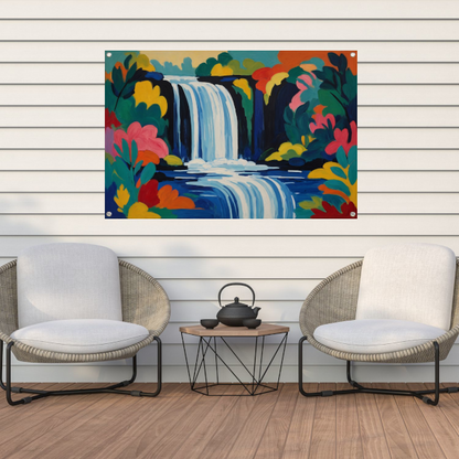 Levendige Expressionistische Waterval met Bloemen tuinposter