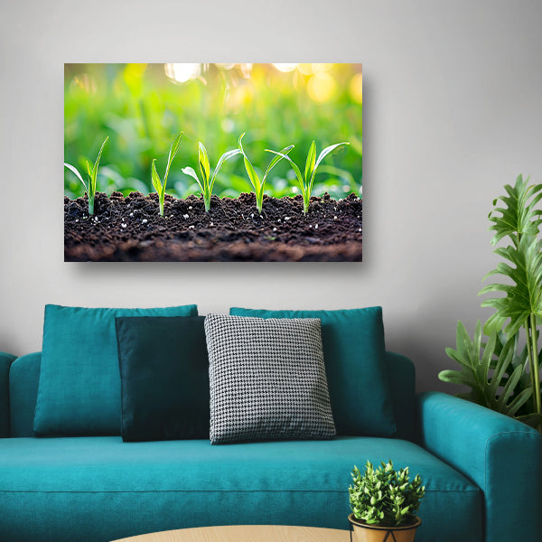 Ontkiemende spruiten in voedzame aarde poster