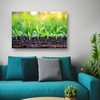 Ontkiemende spruiten in voedzame aarde poster