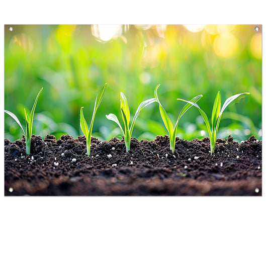 Ontkiemende spruiten in voedzame aarde   tuinposter