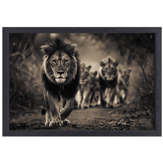 Leeuwenfamilie op savanne canvas met baklijst