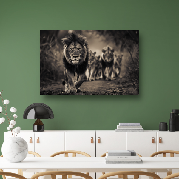 Leeuwenfamilie op savanne canvas met baklijst