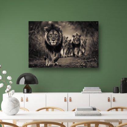 Leeuwenfamilie op savanne canvas met baklijst