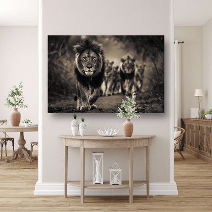 Leeuwenfamilie op savanne canvas met baklijst