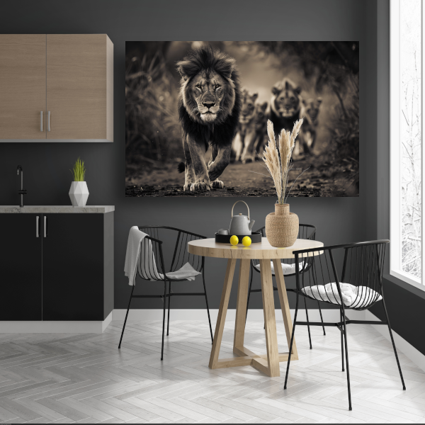 Leeuwenfamilie op savanne canvas met baklijst