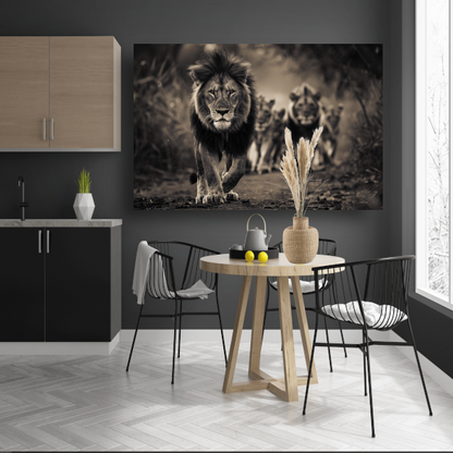 Leeuwenfamilie op savanne canvas met baklijst