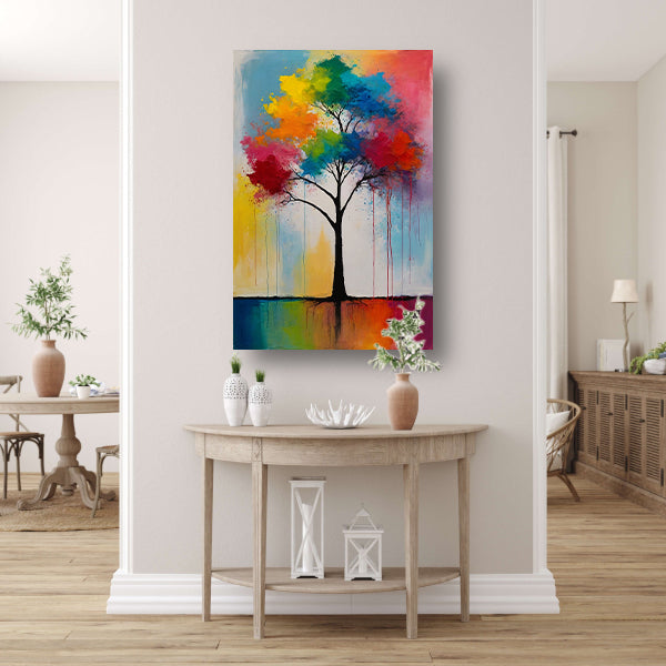 Abstracte Boom met Kleurrijke Uitspattingen poster