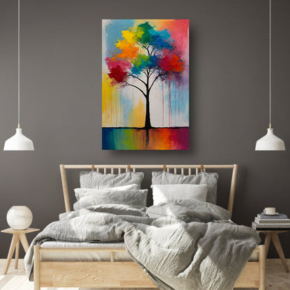 Abstracte Boom met Kleurrijke Uitspattingen poster