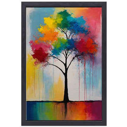 Abstracte Boom met Kleurrijke Uitspattingen canvas met baklijst