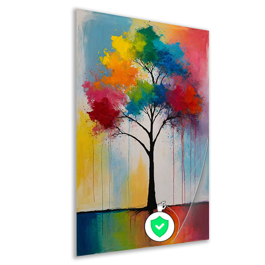 Abstracte Boom met Kleurrijke Uitspattingen poster
