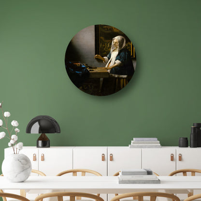 Vrouw met een weegschaal - Johannes Vermeer aluminium muurcirkel