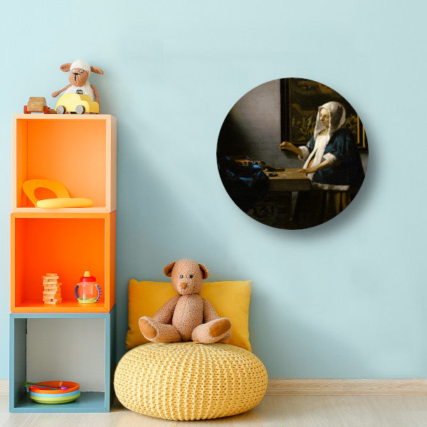Vrouw met een weegschaal - Johannes Vermeer aluminium muurcirkel