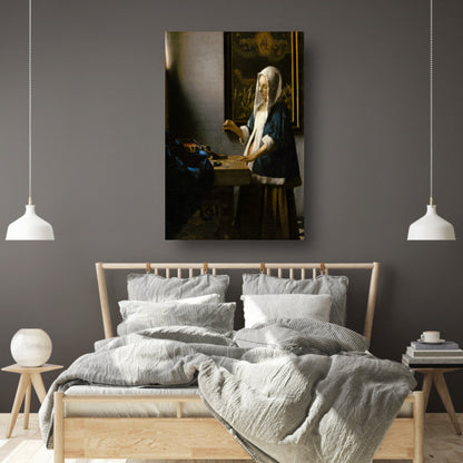 Vrouw met een weegschaal - Johannes Vermeer canvas met baklijst