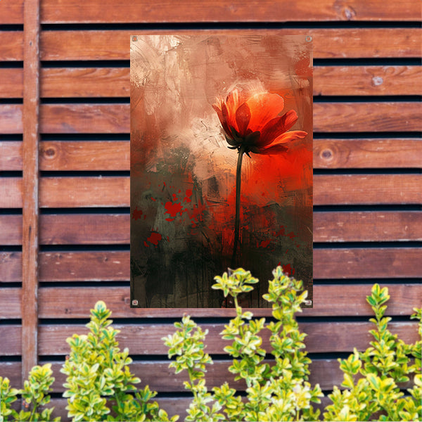Abstracte bloem tegen kleurrijke achtergrond tuinposter