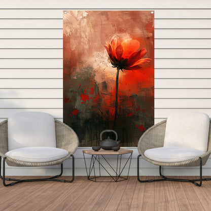Abstracte bloem tegen kleurrijke achtergrond tuinposter