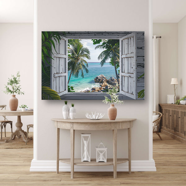 Impressionistisch Strandpanorama canvas met baklijst