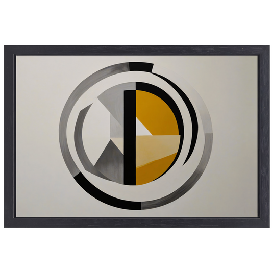 Monochroom Abstract met Dynamische Cirkels canvas met baklijst