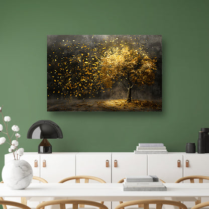 Abstracte boom met gouden bladeren kunst canvas met baklijst
