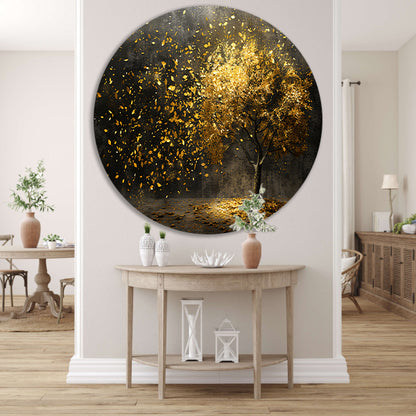 Abstracte boom met gouden bladeren kunst forex muurcirkel